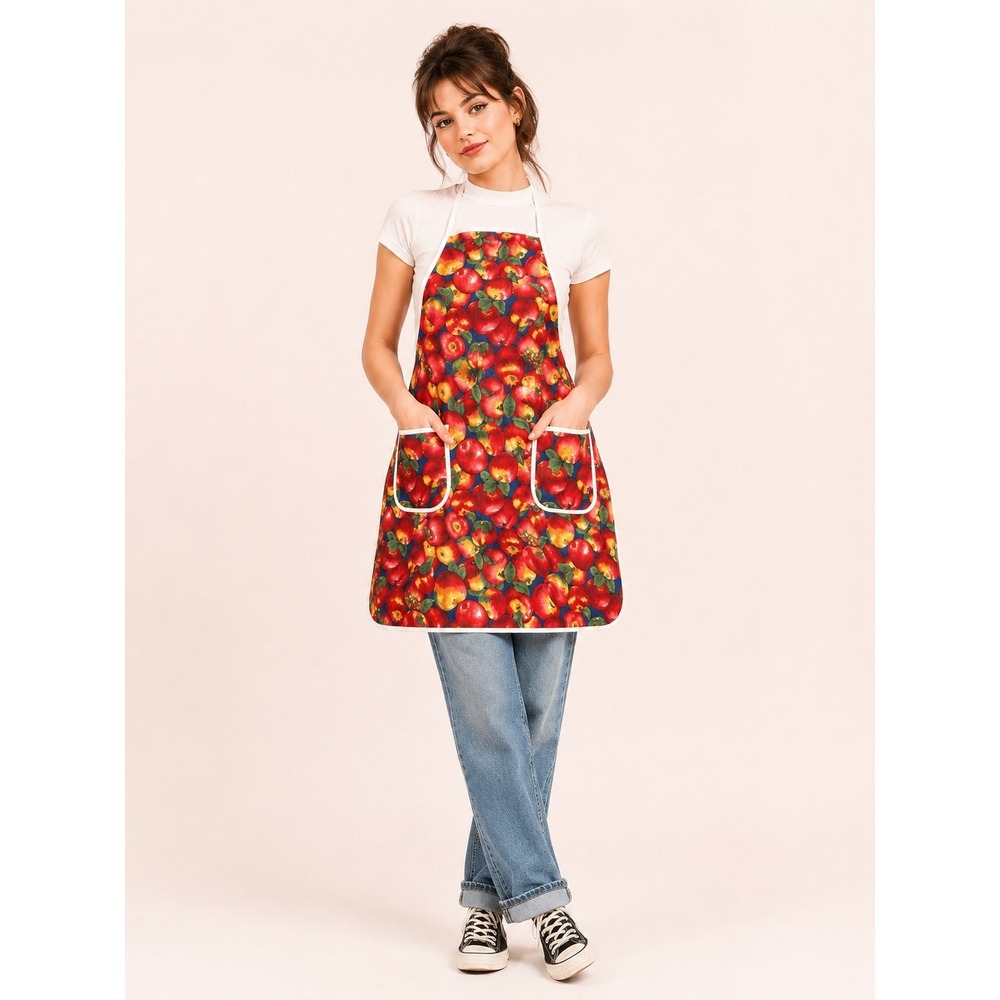Unbranded Apple Print Apron Women OS Red Good Cottagecore Kitchen Pockets